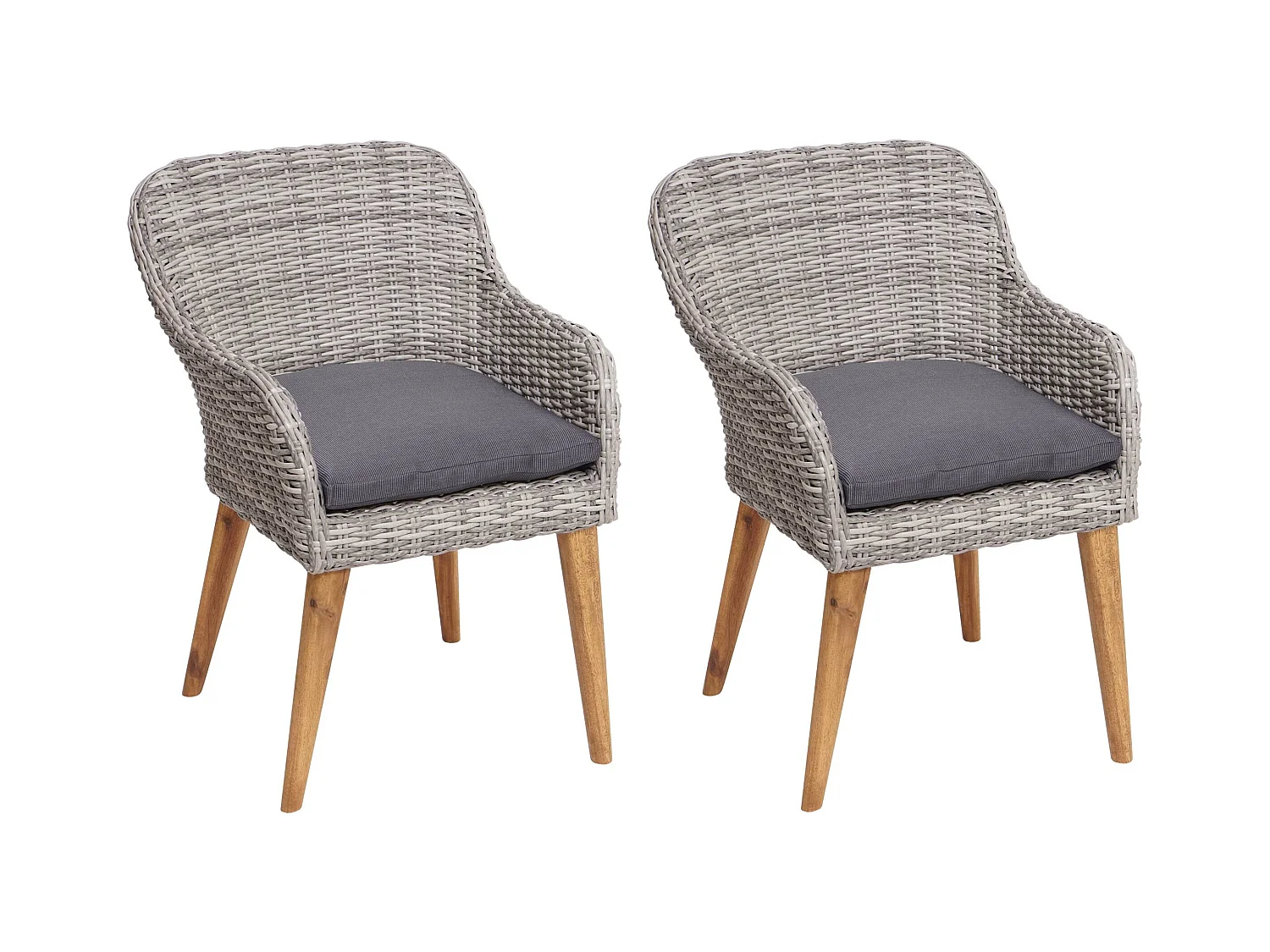 Poly-Rattan Gartenstuhl MCW-H65 2er Set, Grau, Kissen dunkelgrau