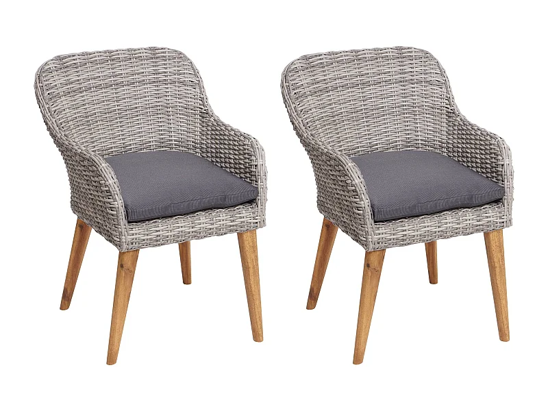 Poly-Rattan Chaise de jardin MCW-H65 Set de 2 pièces,  gris, coussin gris foncé