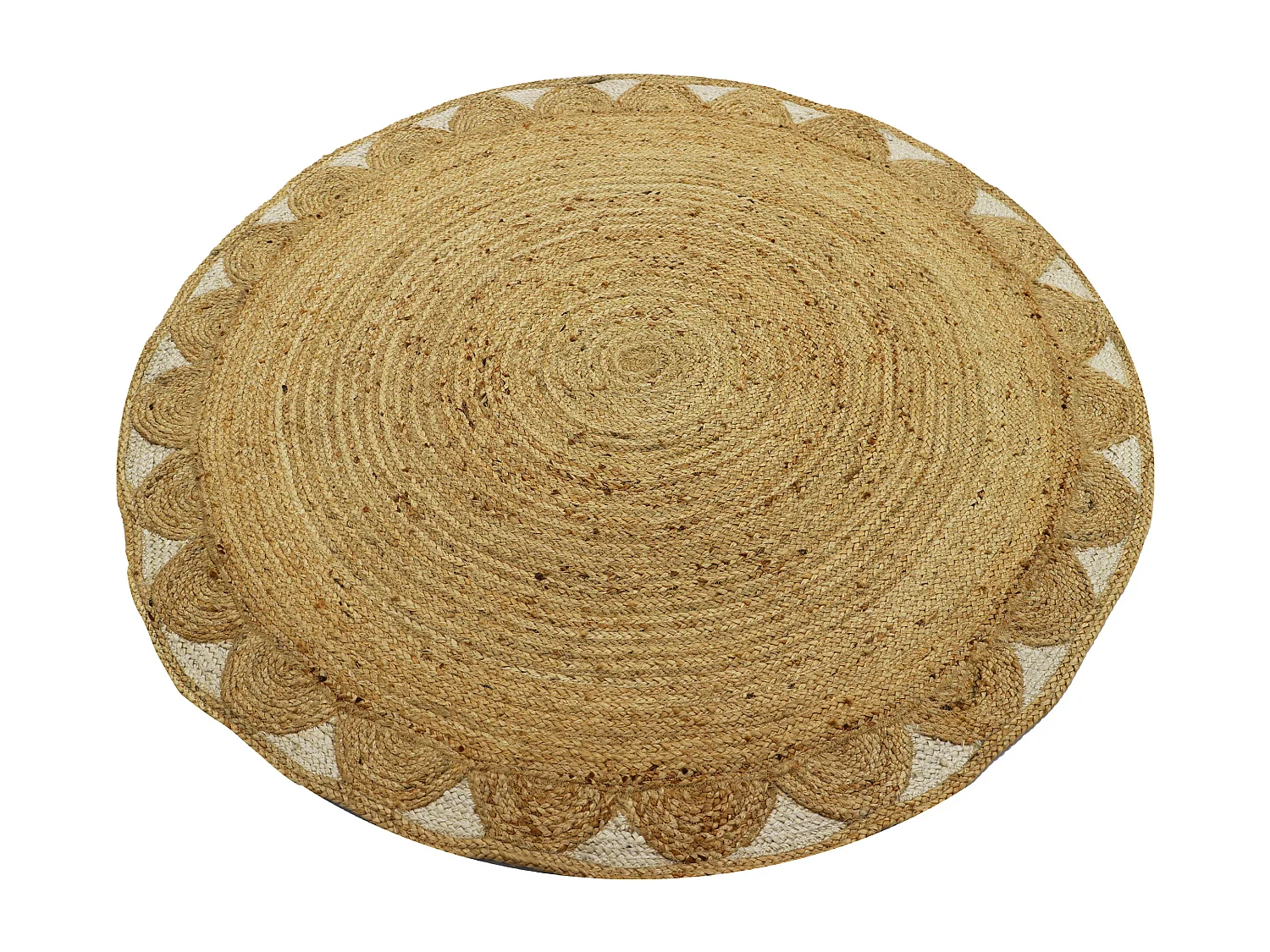 Teppich rund - Blumenmotiv - 100 % Jute - 200 cm - Naturfarben - INDIRA