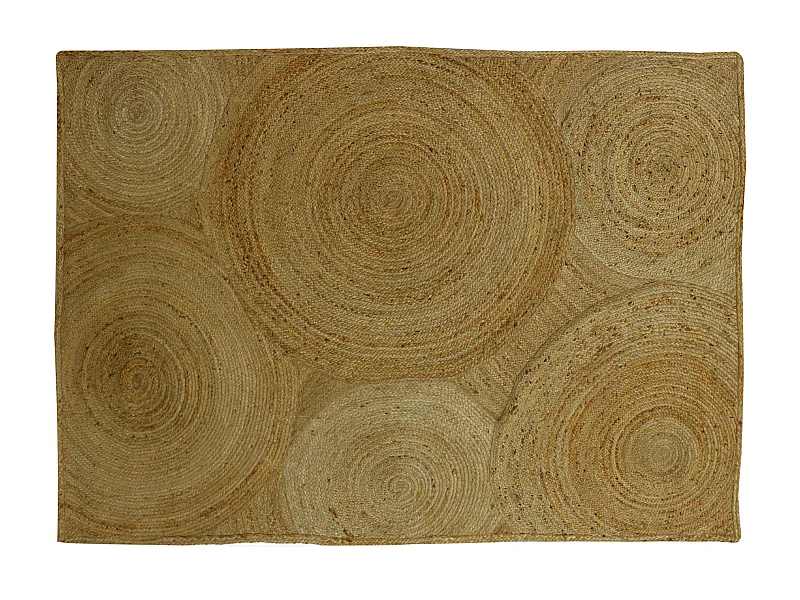 Teppich rechteckig - 100 % geflochtene Jute - Kreismotive - 160 x 230 cm - Naturfarben - YVAYA