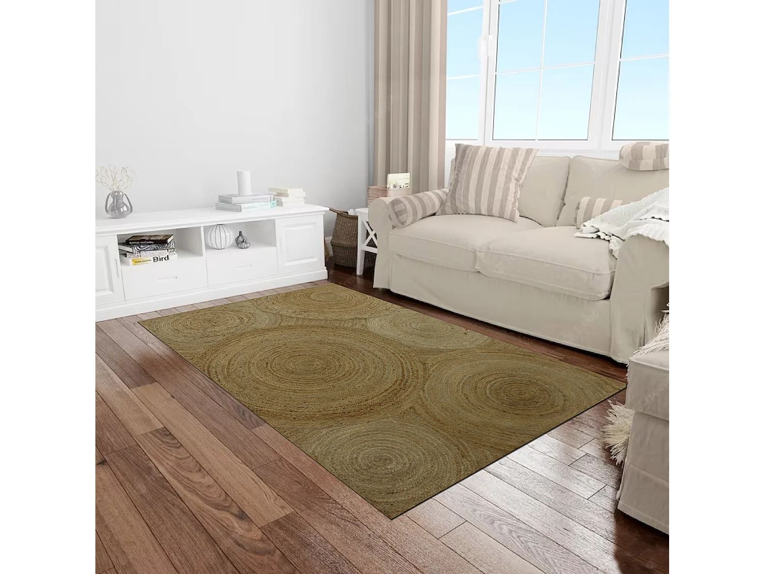Tapis rectangle 100% jute tressé - Motifs circulaires - 160 x 230 cm - Naturel - YVAYA