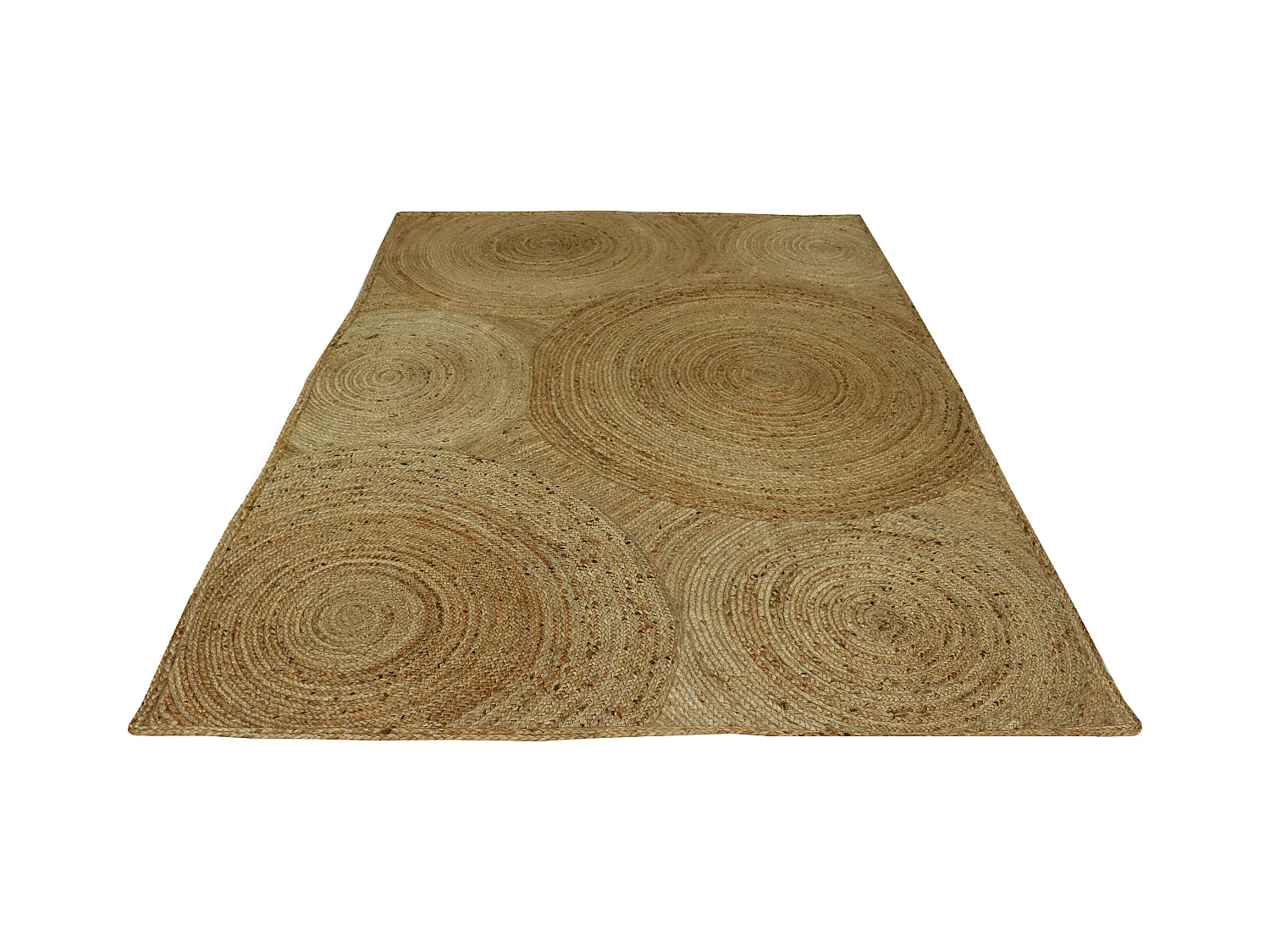 Tapis rectangle 100% jute tressé - Motifs circulaires - 200 x 290 cm - Naturel - YVAYA