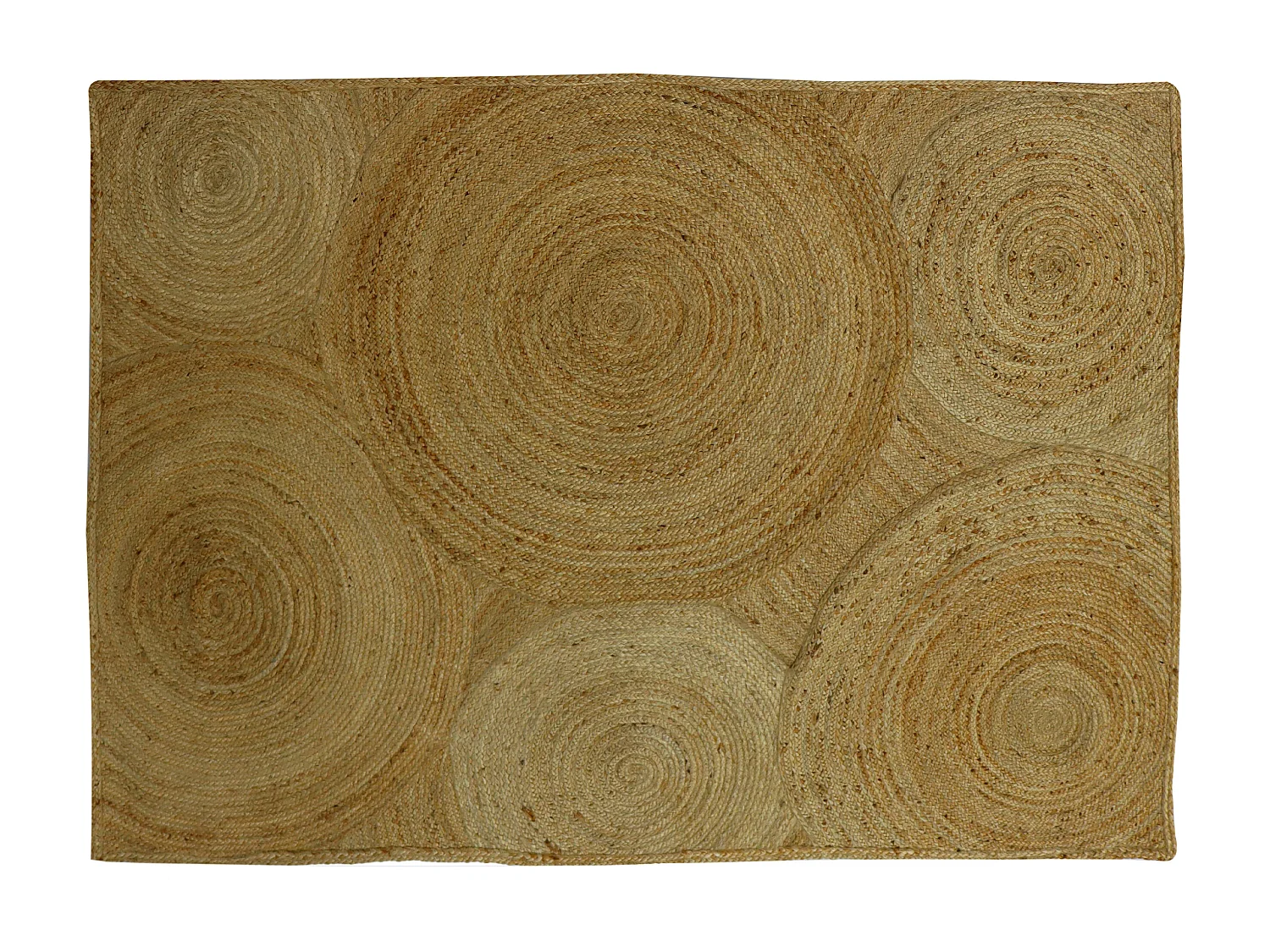 Teppich rechteckig - 100 % geflochtene Jute - Kreismotive - 200 x 290 cm - Naturfarben - YVAYA