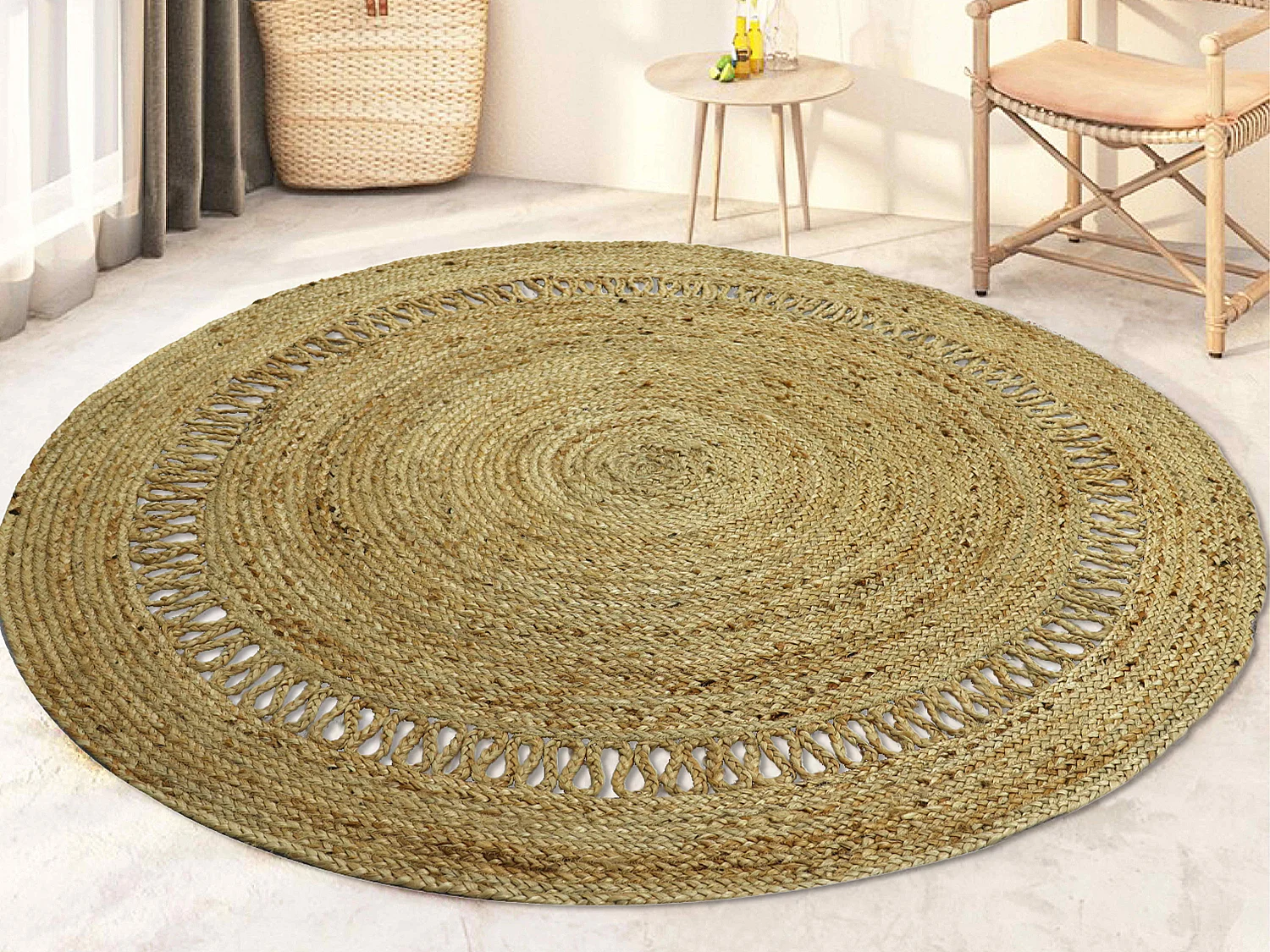 Teppich rund, durchbrochen - 100 % Jute - 200 cm - Naturfarben - ALYA