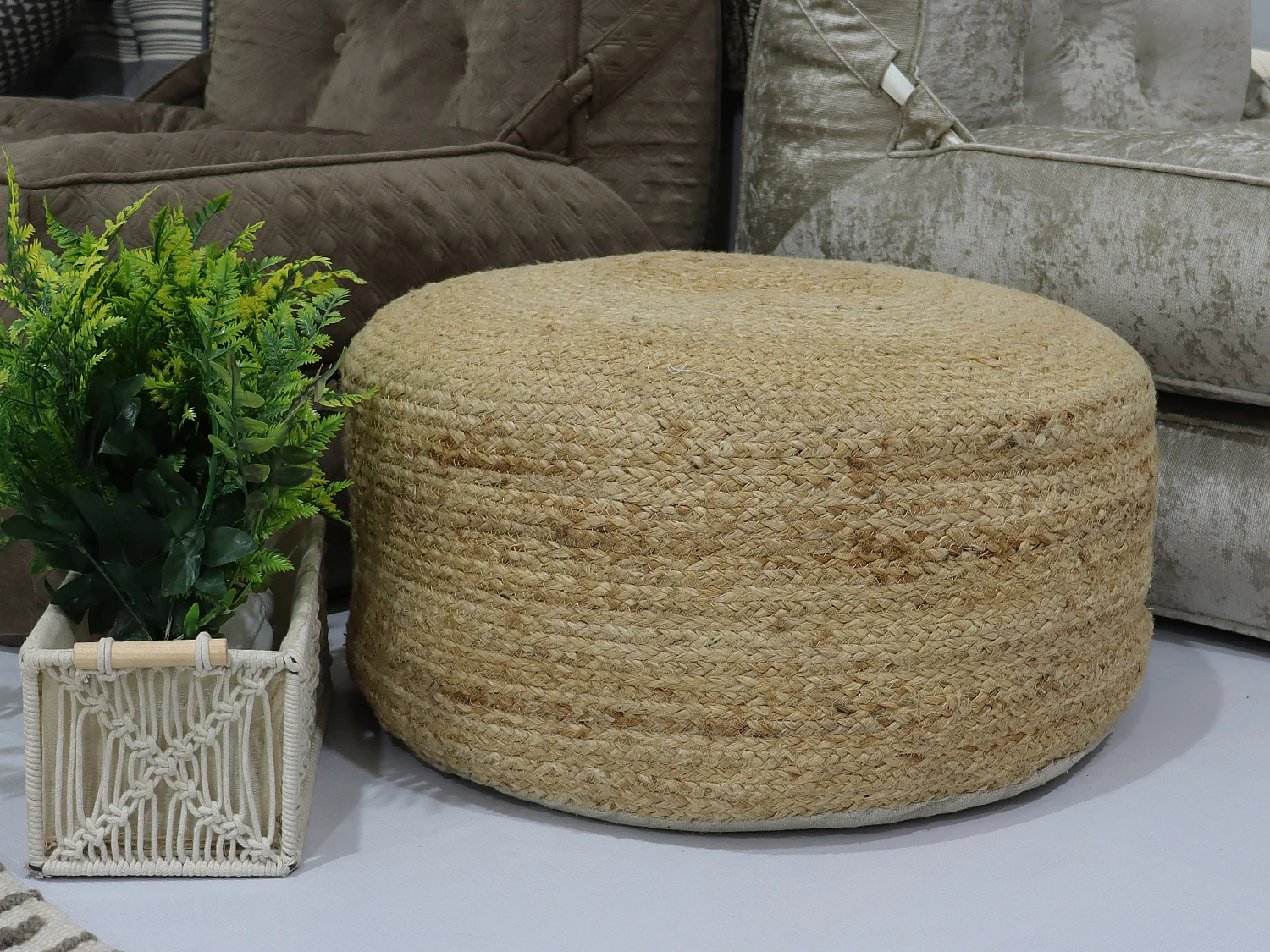 Pouf tressé en jute et coton naturel KIRIGAN