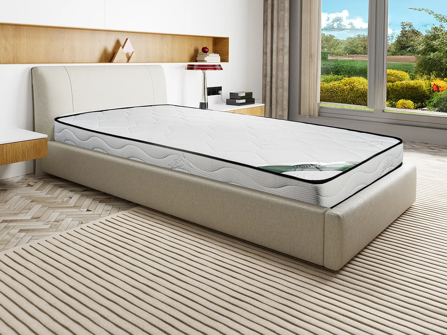 Materasso 90 x 190 cm schiuma e rivestimento bambù sp. 15 cm  - KANANI di NATUREA