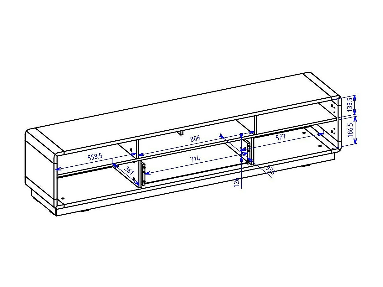 Meuble TV 200cm collection VILLA. Couleur chêne et noir mat