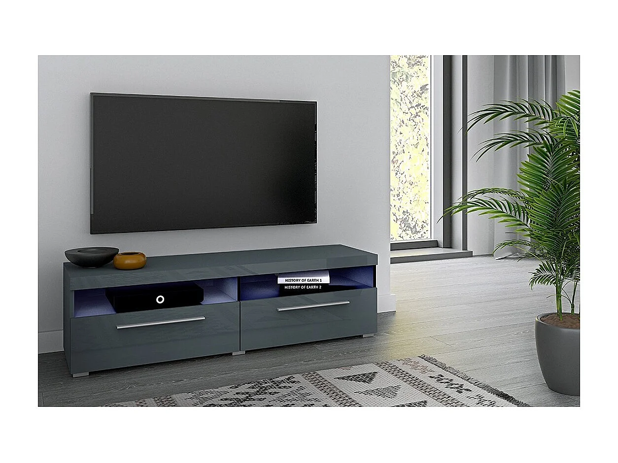 Meuble TV 140cm collection BOMBAY. Couleur gris brillant