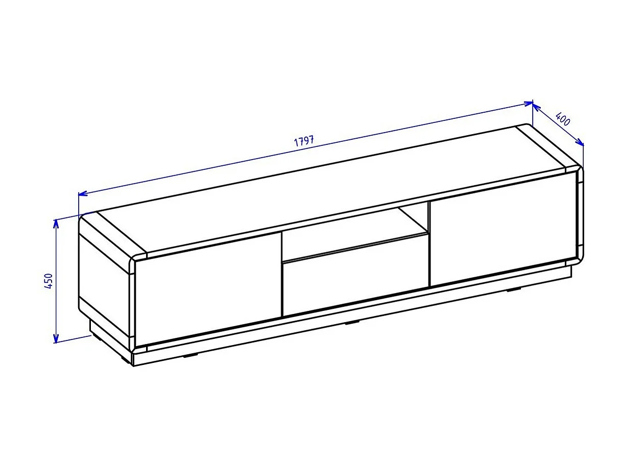 Mueble para TV 180cm colección VILLA. Color roble y negro mate.