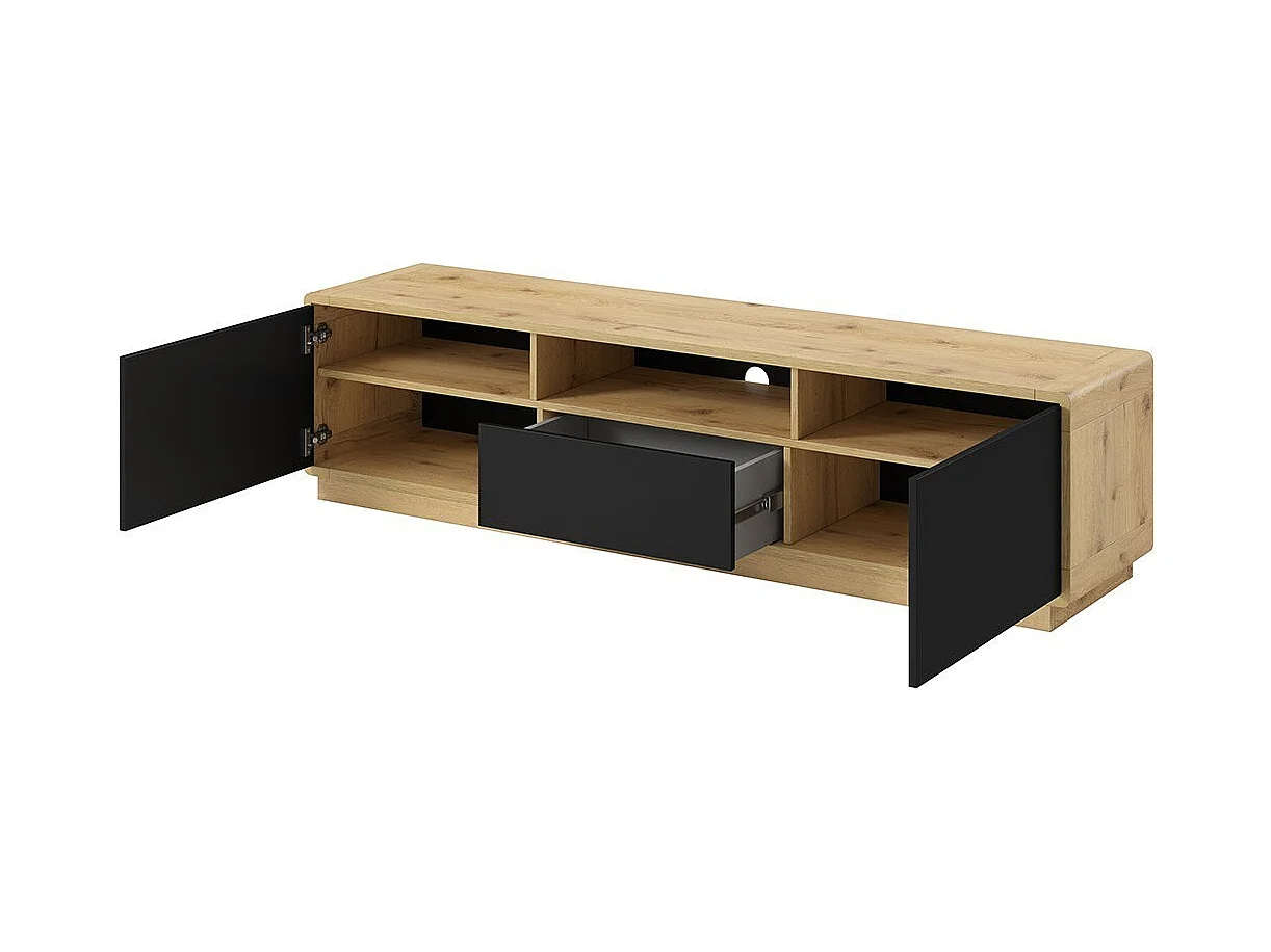 Meuble TV 180cm collection VILLA. Couleur chêne et noir mat