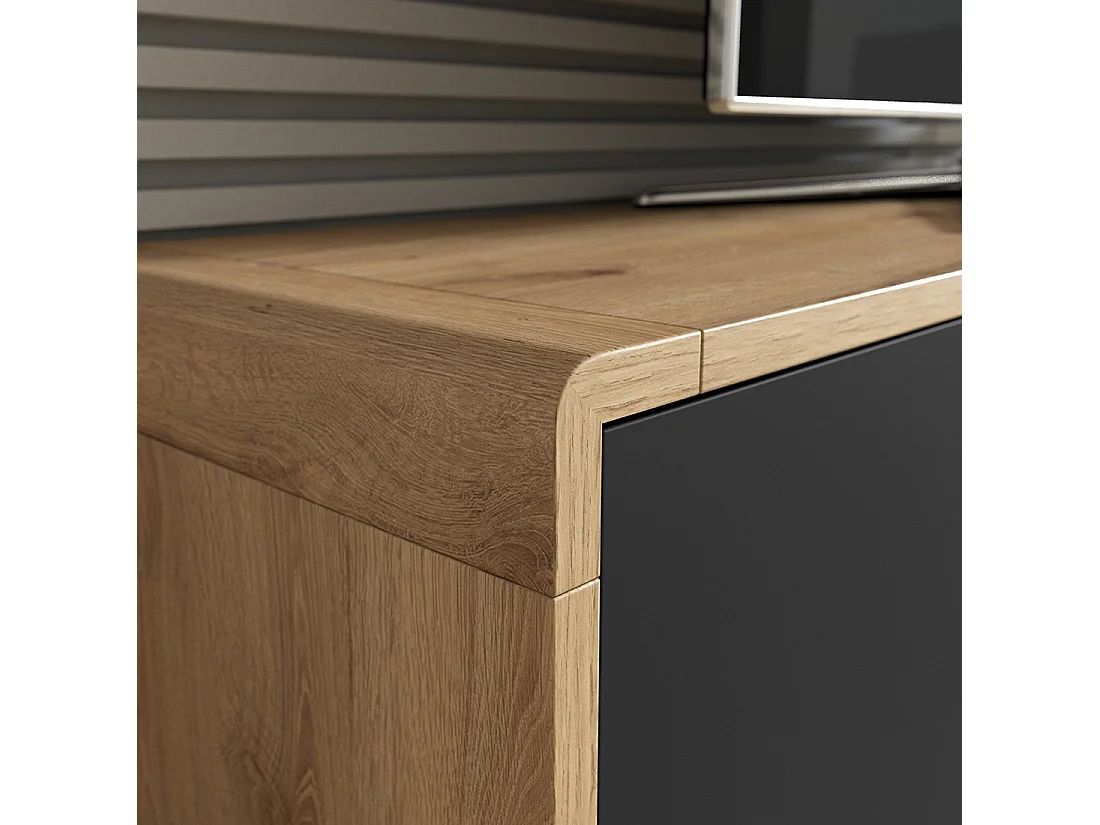 Meuble TV 180cm collection VILLA. Couleur chêne et noir mat