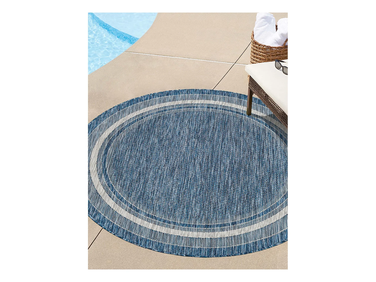 Tapis d'Extérieur 122x122 - Bleu - Tulum Border
