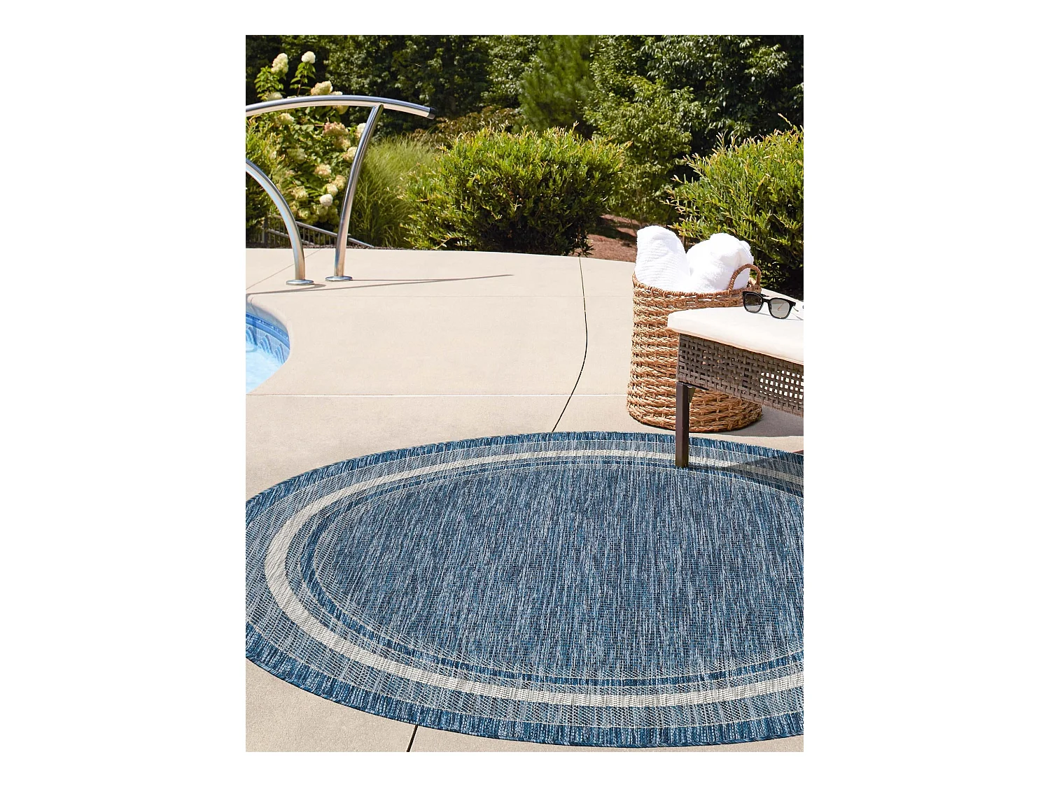 Tapis d'Extérieur 122x122 - Bleu - Tulum Border