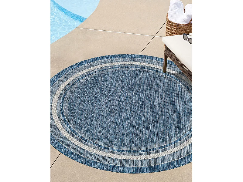 Tapis d'Extérieur 122x122 - Bleu - Tulum Border
