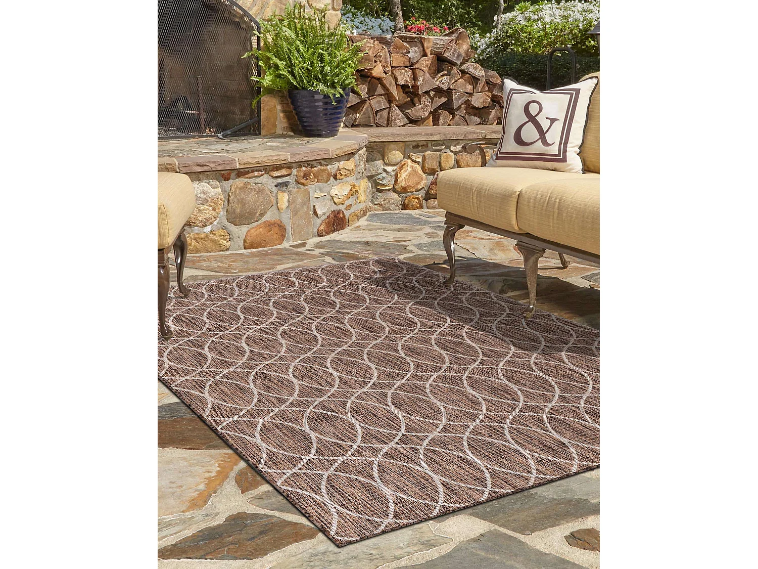 Tapis d'Extérieur 125x185 - Marron - Tulum Geometrical