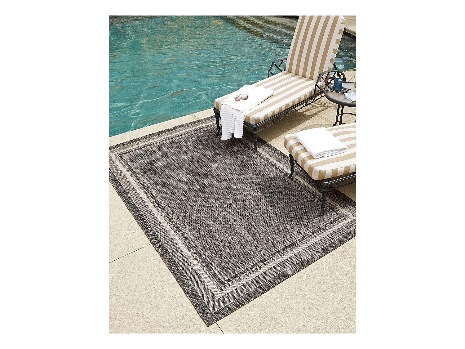 Tapis d'Extérieur 125x185 - Noir - Tulum Border