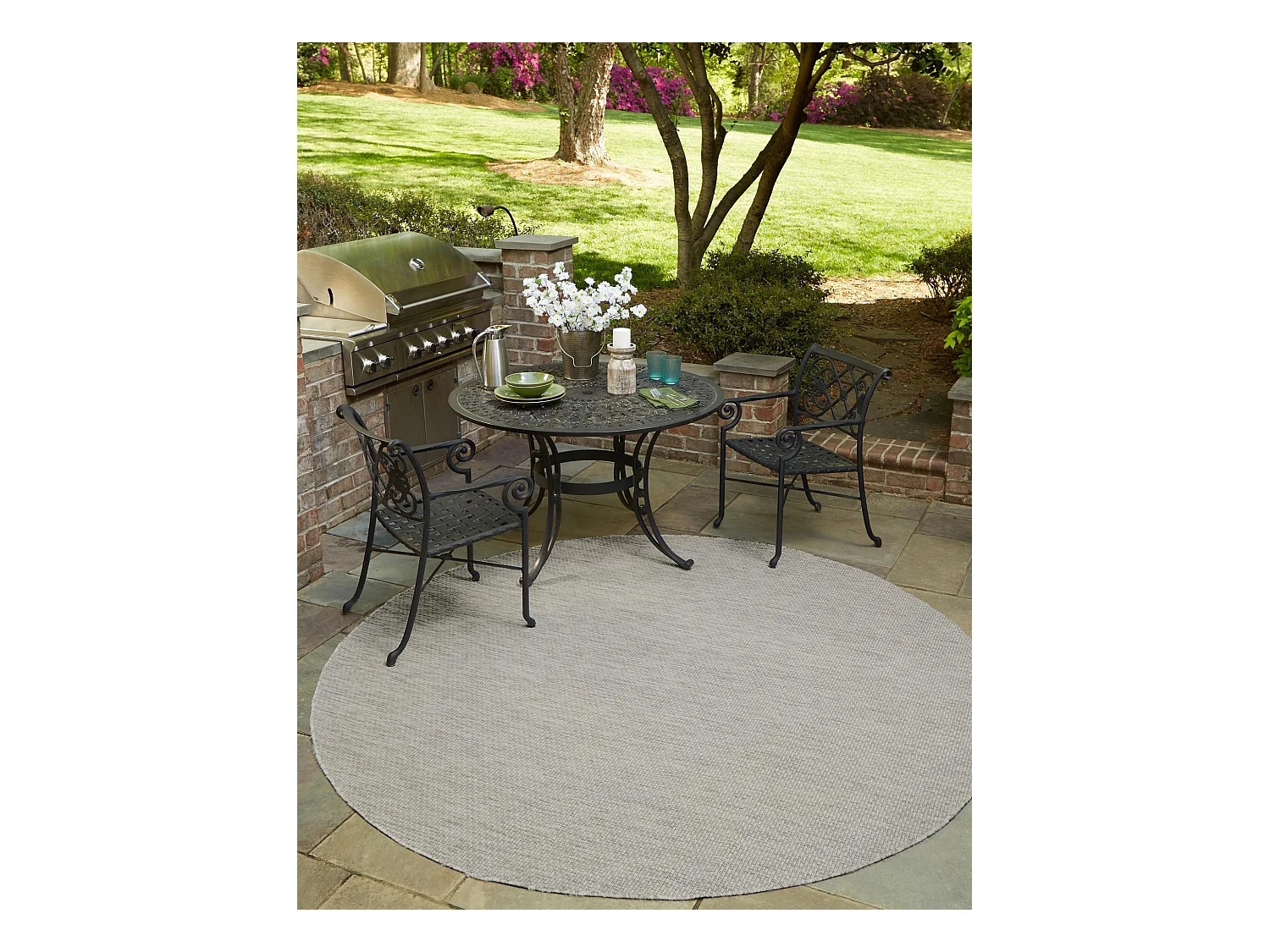 Outdoor Teppich 122x122 - Dunkelgrau - Tulum Solid