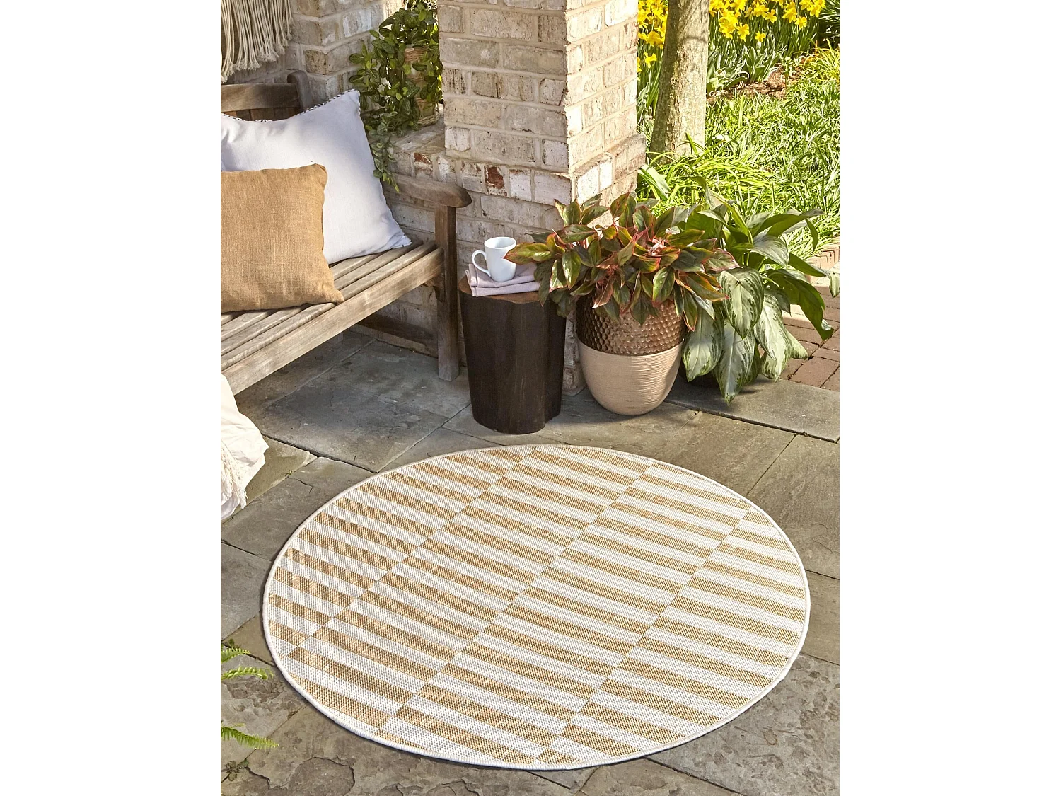 Tapis d'Extérieur 125x125 - Taupe - Tulum Tile