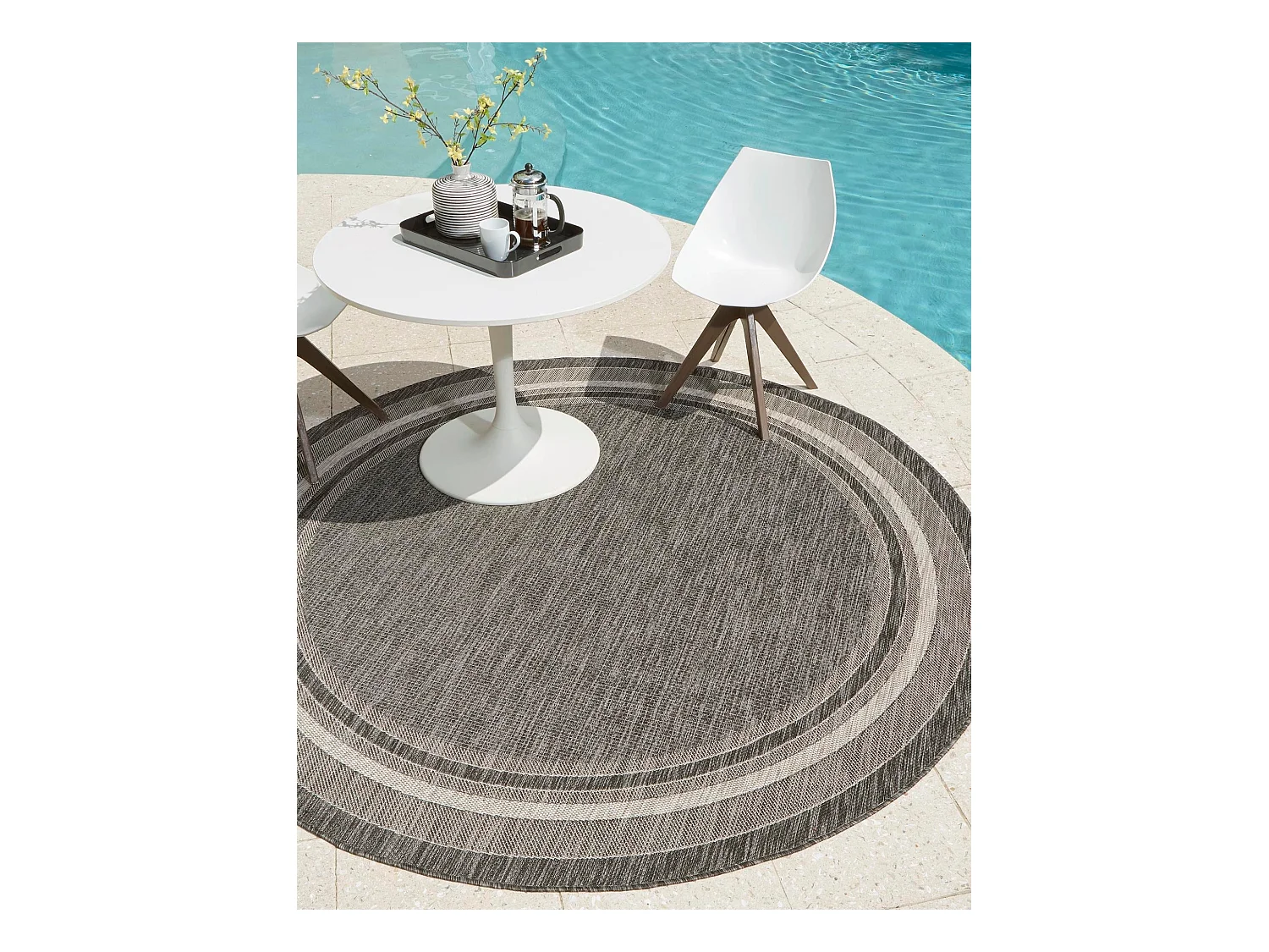Tapis d'Extérieur 122x122 - Noir - Tulum Border