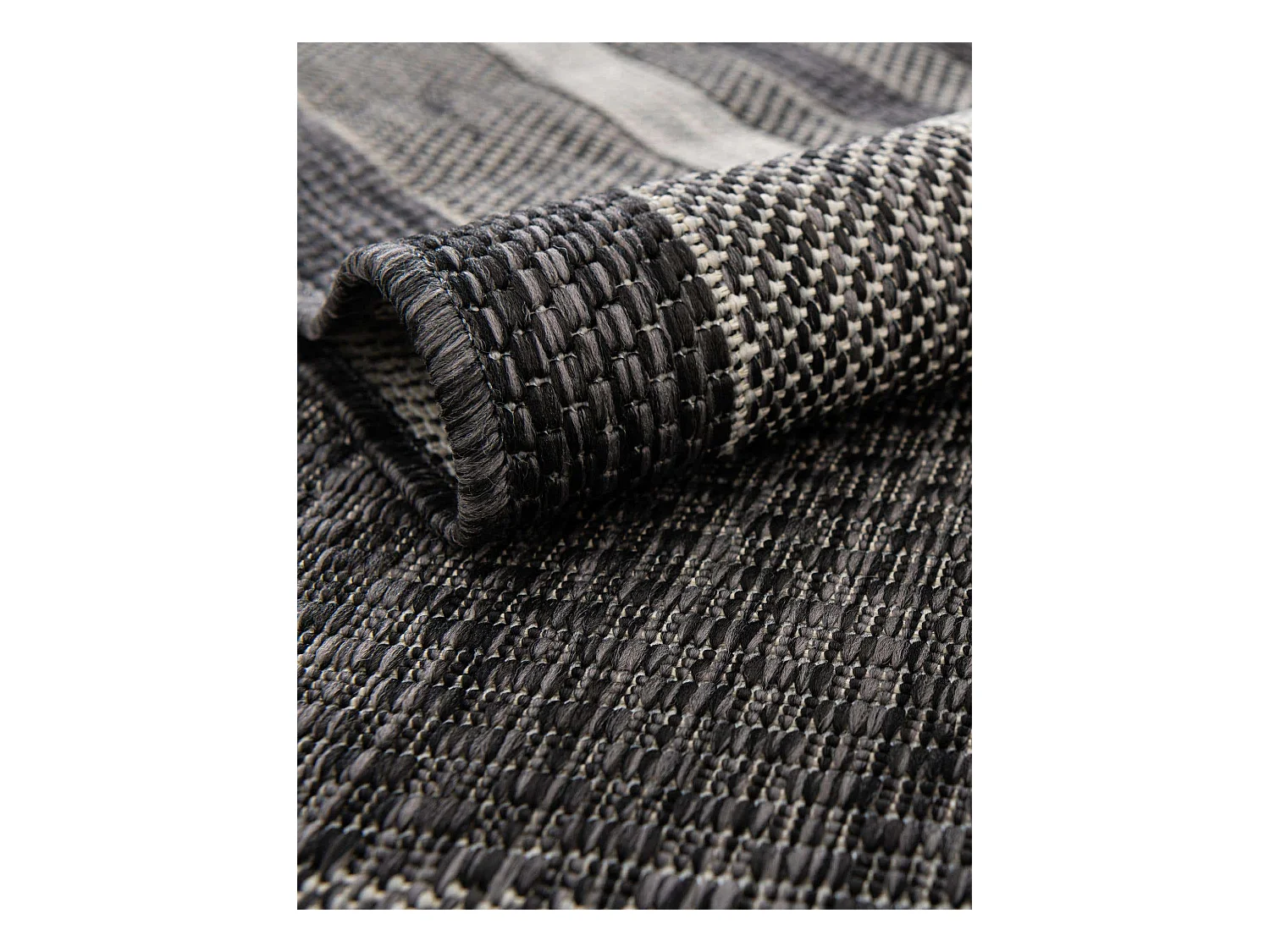 Outdoor Teppich 122x122 - Schwarz - Tulum Border