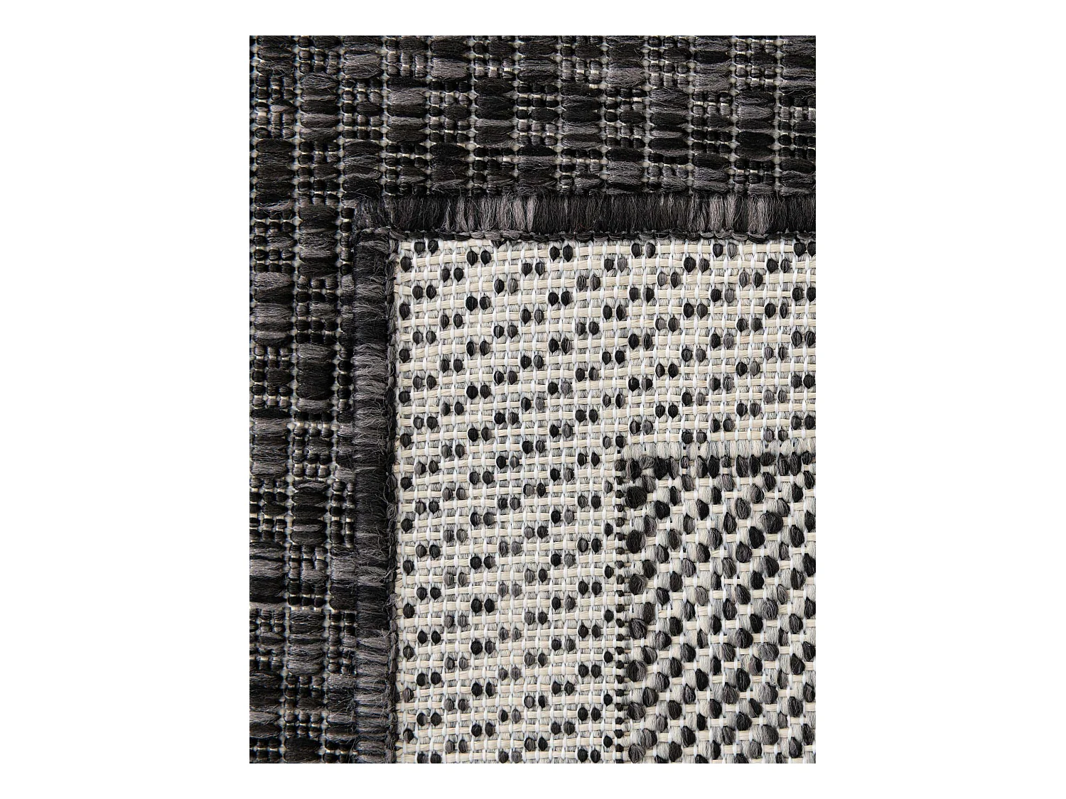 Outdoor Teppich 122x122 - Schwarz - Tulum Border