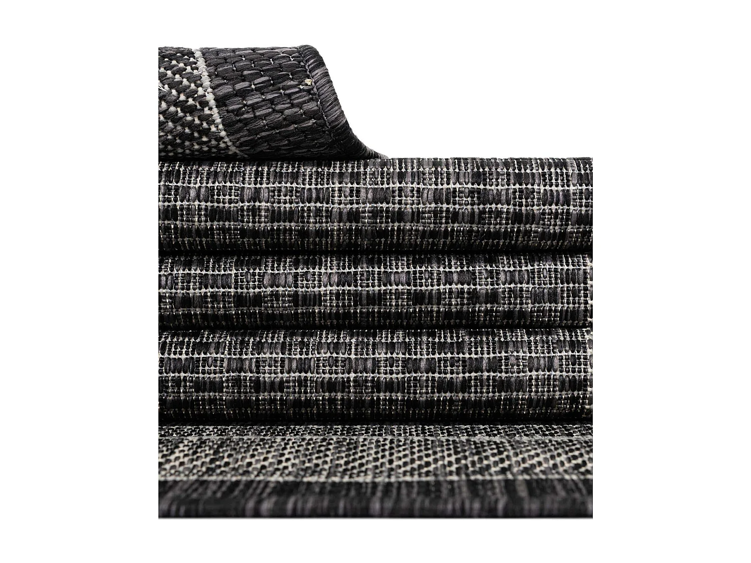 Outdoor Teppich 122x122 - Schwarz - Tulum Border
