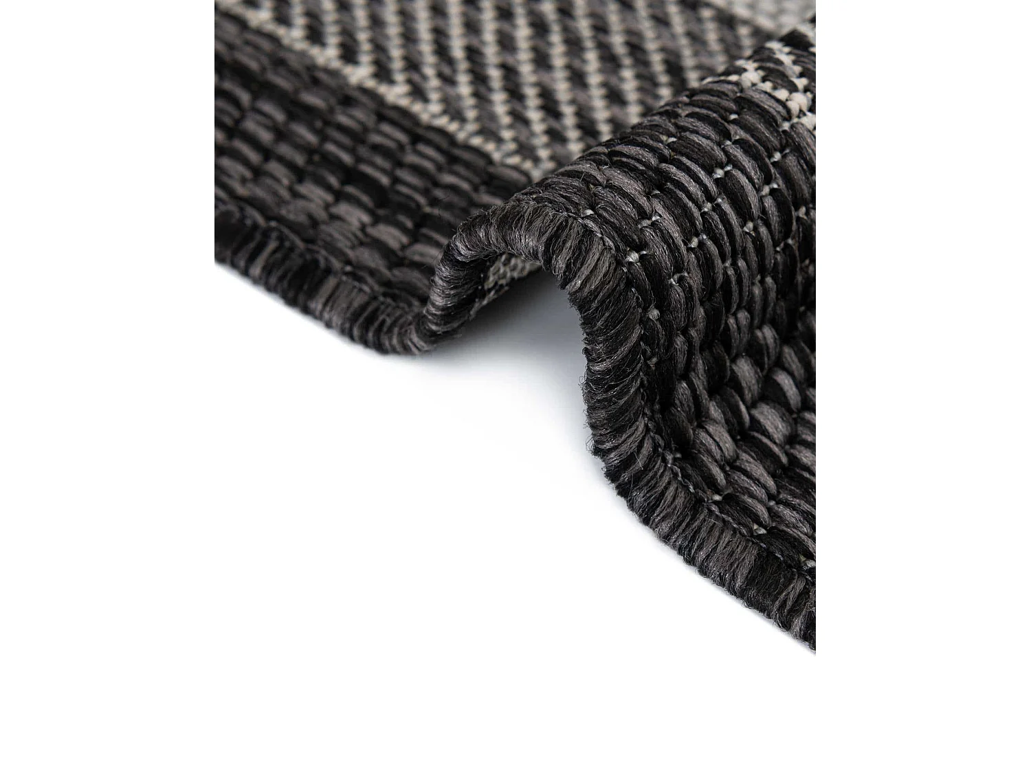 Outdoor Teppich 122x122 - Schwarz - Tulum Border