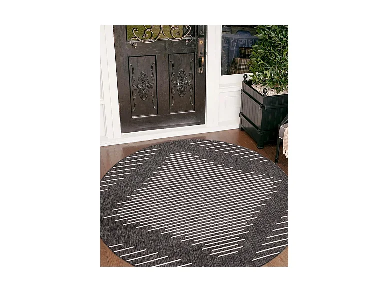 Tapis d'Extérieur 122x122 - Anthracite - Tulum Symetry