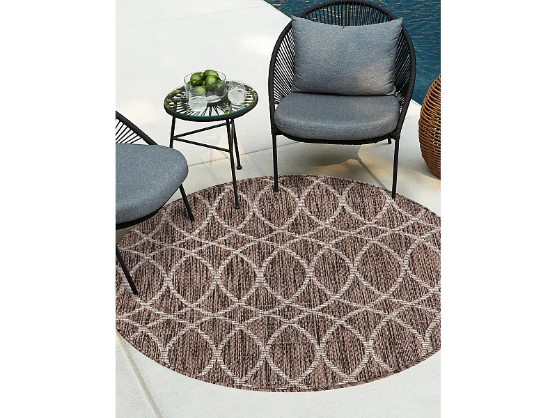 Outdoor Teppich 122x122 - Braun - Tulum Geometrical