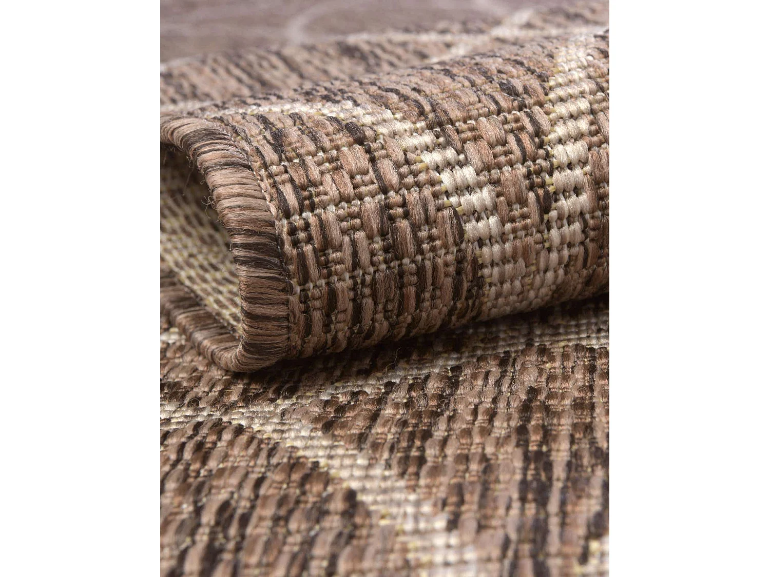 Outdoor Teppich 122x122 - Braun - Tulum Geometrical