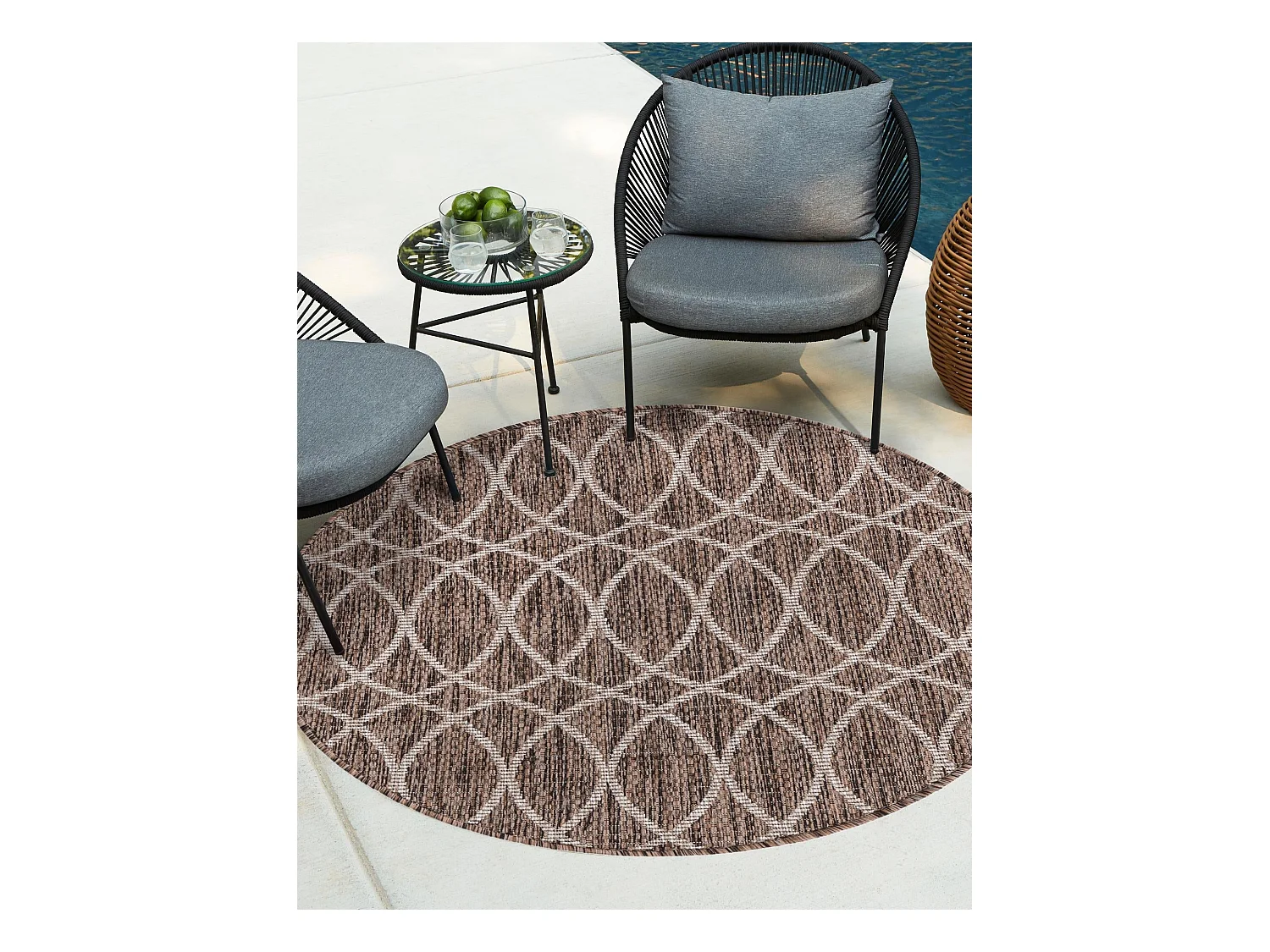 Outdoor Teppich 122x122 - Braun - Tulum Geometrical