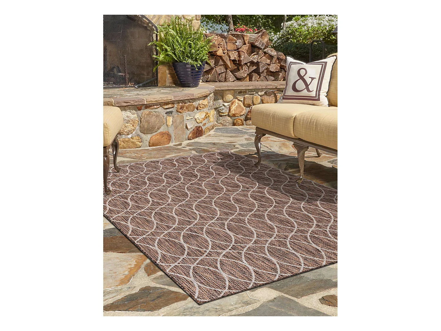 Tapis d'Extérieur 160x239 - Marron - Tulum Geometrical