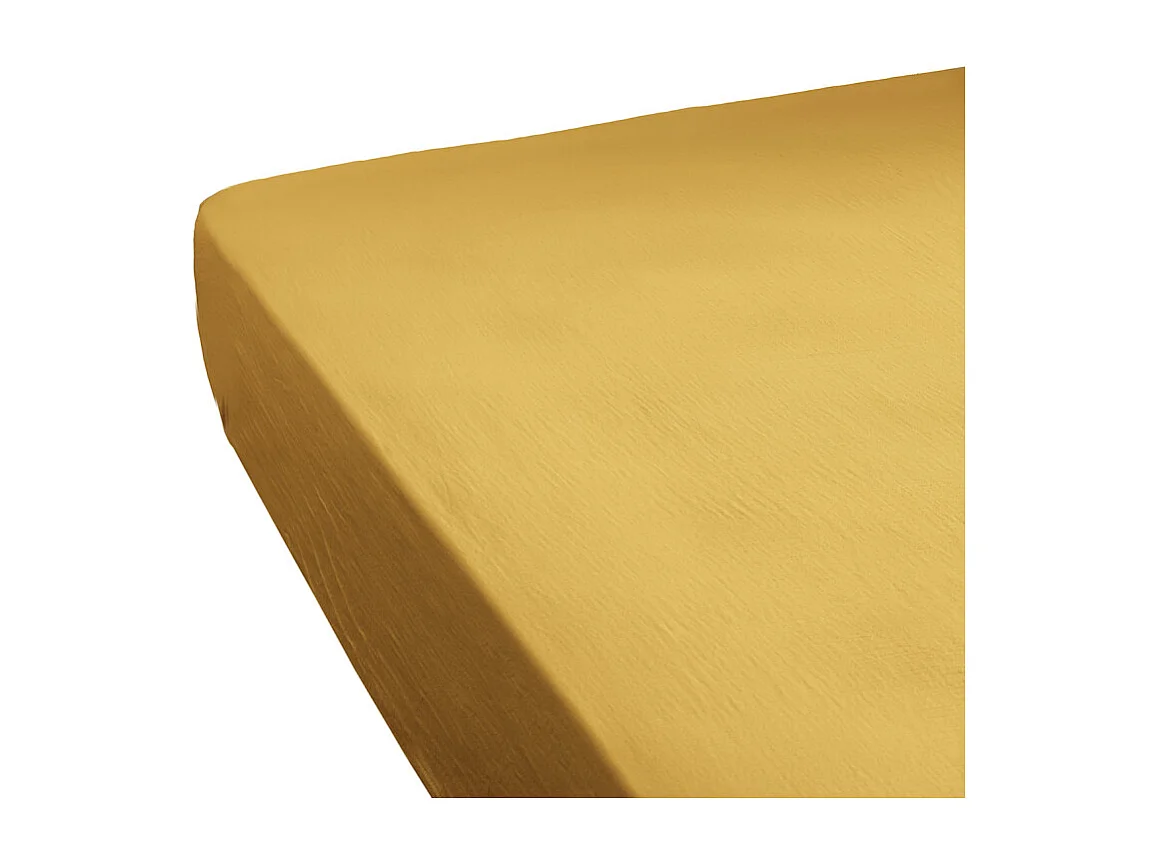 Drap housse 180 x 200 x 30 cm double gaze de coton jaune - PEPA 4