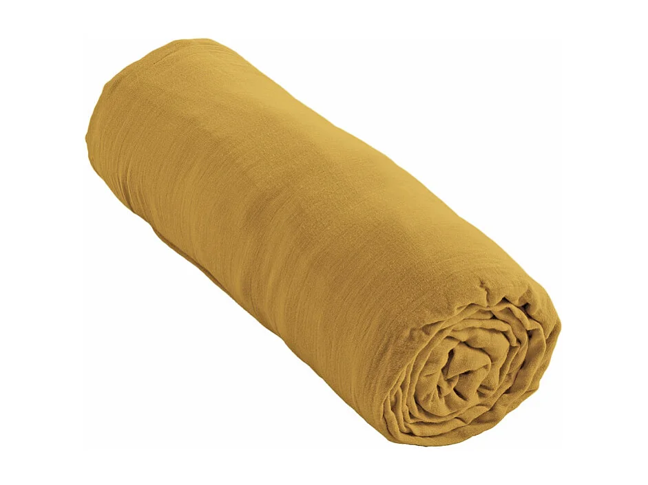 Drap housse 180 x 200 x 30 cm double gaze de coton jaune - PEPA 4