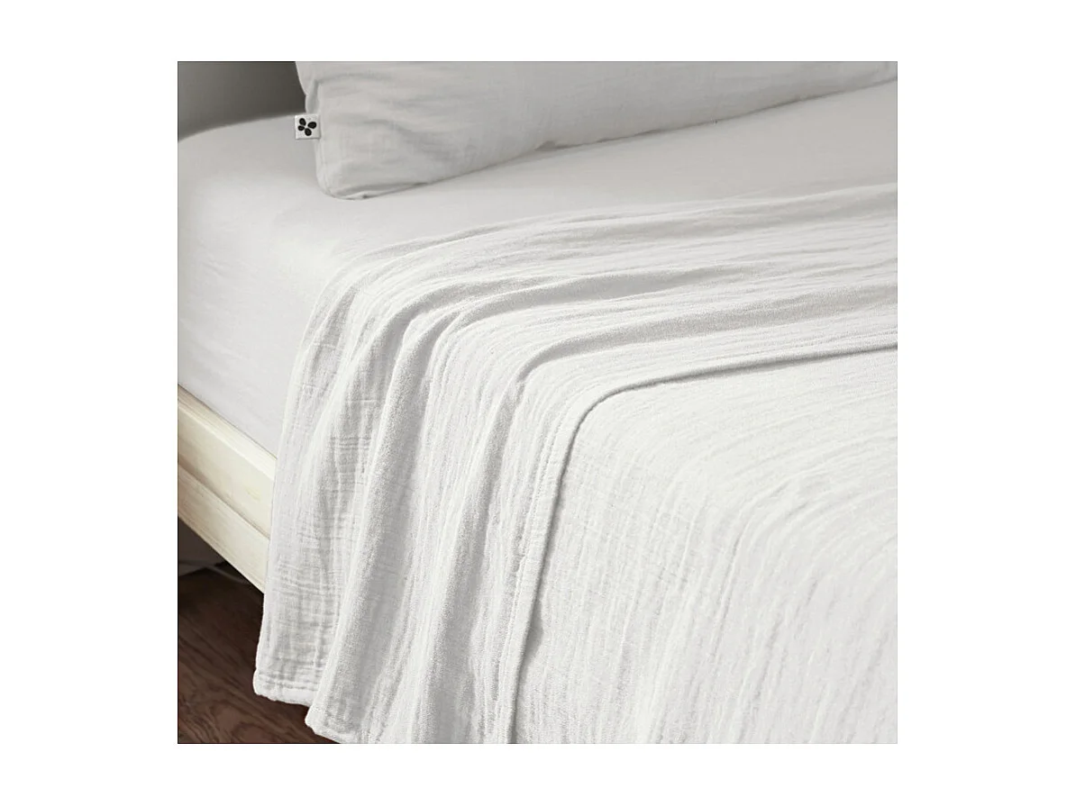 Drap housse 90 x 190 x 30 cm double gaze de coton blanc - PEPA 1
