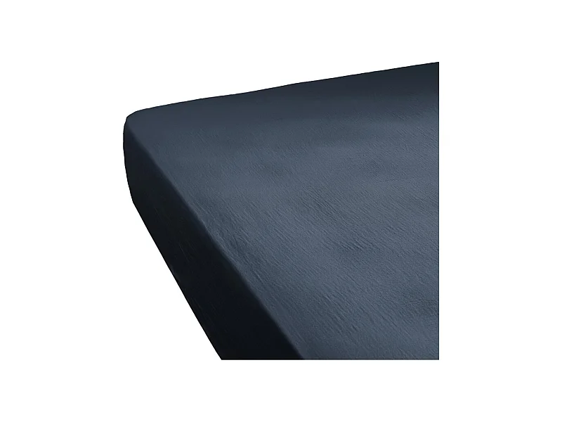 Drap housse 140 x 190 x 30 cm double gaze de coton bleu nuit - PEPA 2