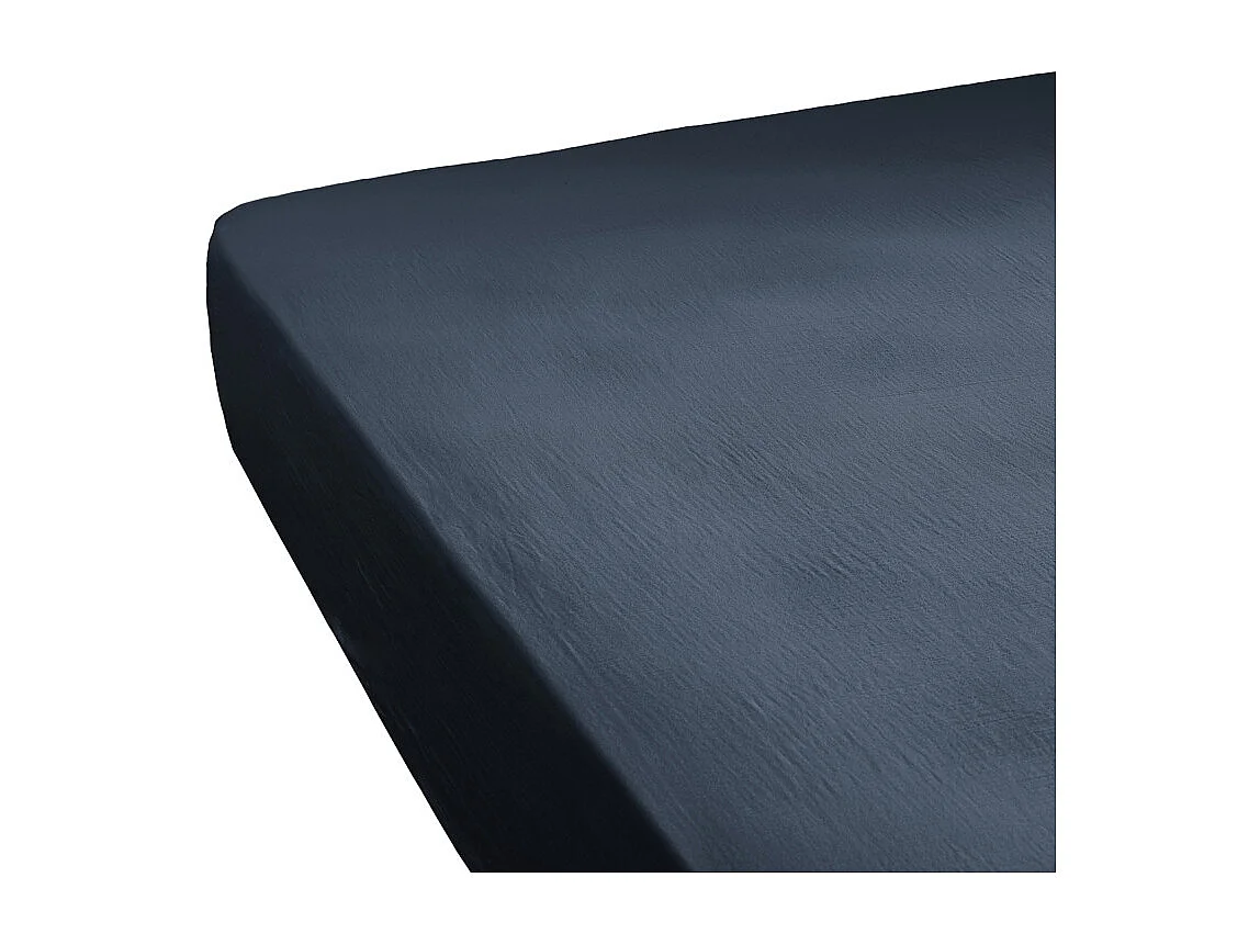 Drap housse 140 x 190 x 30 cm double gaze de coton bleu nuit - PEPA 2