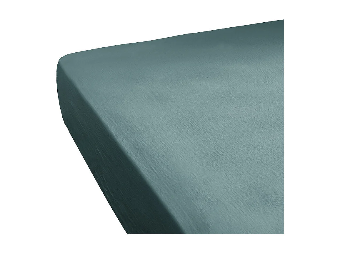 Drap housse 160x 200x30 cm double gaze de coton bleu canard - PEPA 3