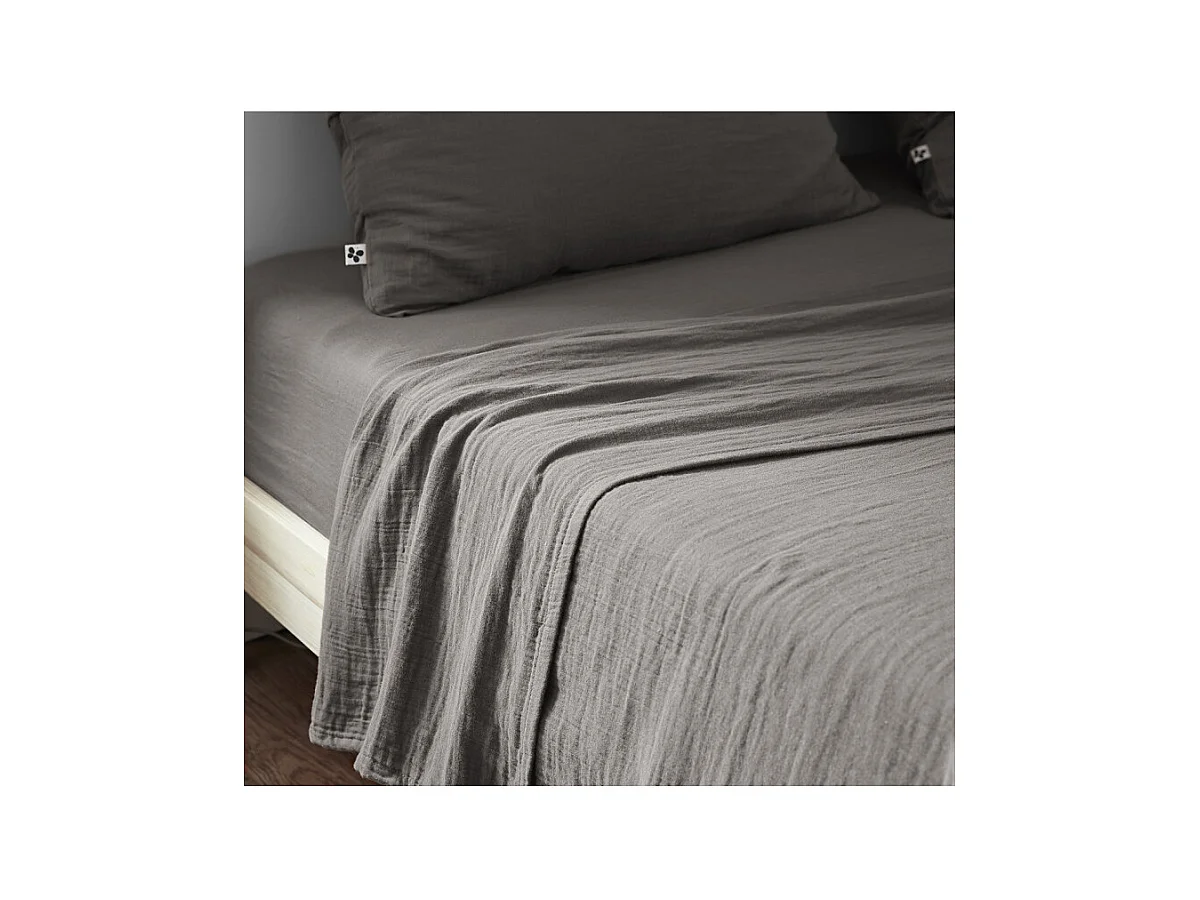 Drap housse 180 x 200 x 30 cm double gaze de coton gris - PEPA 4