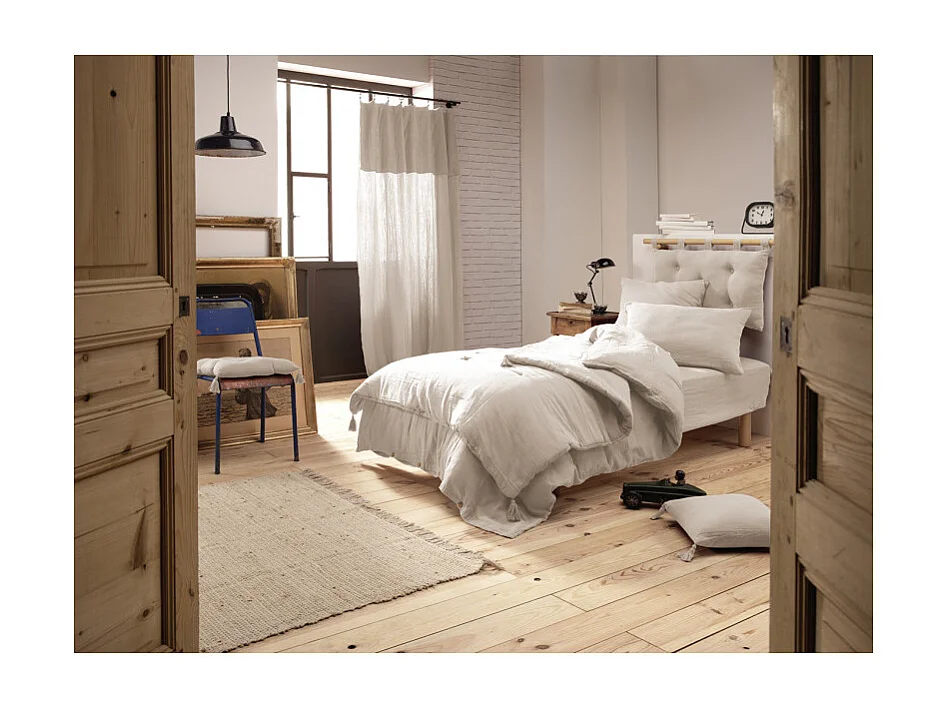 Drap housse 90 x 190 x 30 cm double gaze de coton écru - PEPA 1