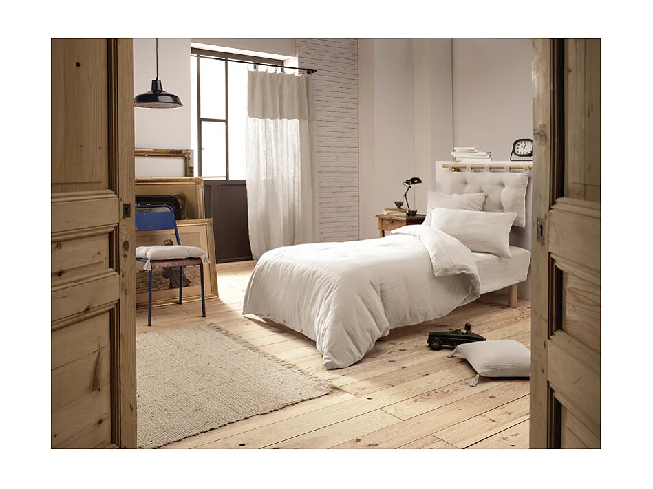 Drap housse 90 x 190 x 30 cm double gaze de coton écru - PEPA 1