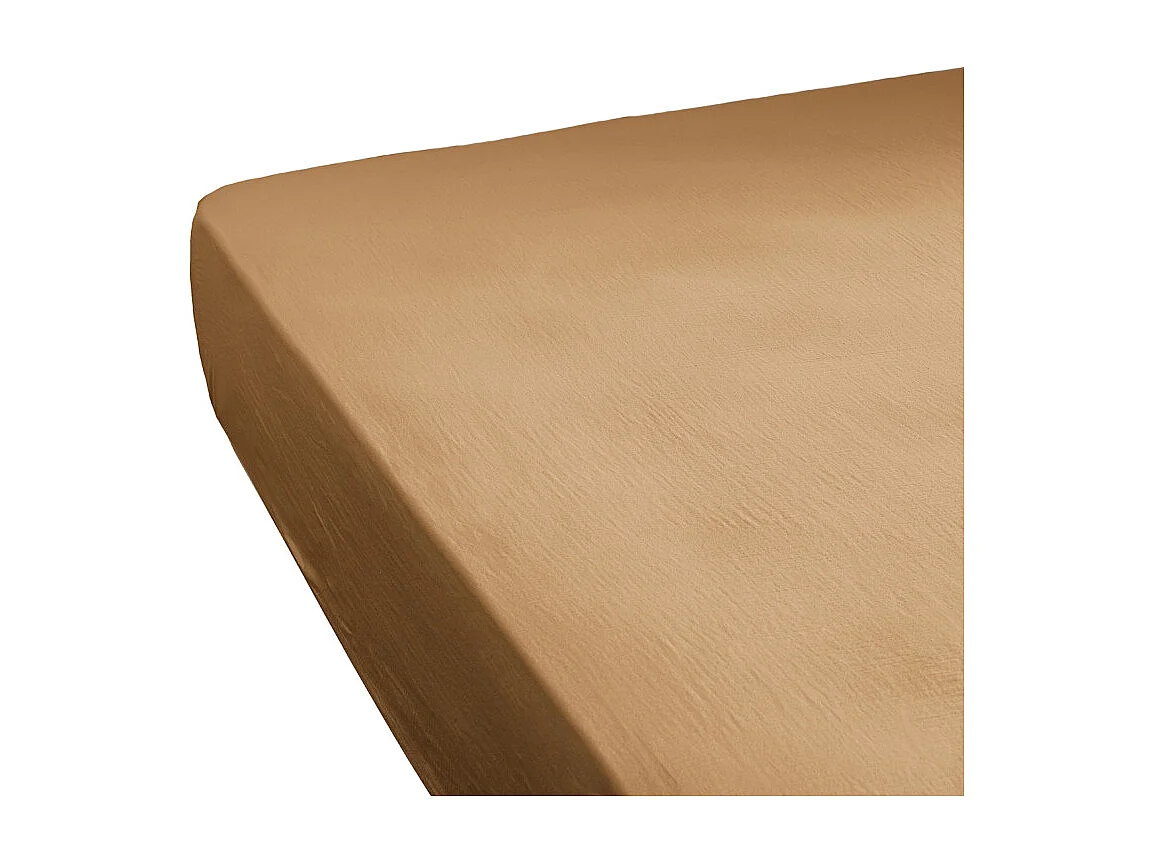 Drap housse 140 x 190 x 30 cm double gaze de coton camel - PEPA 2