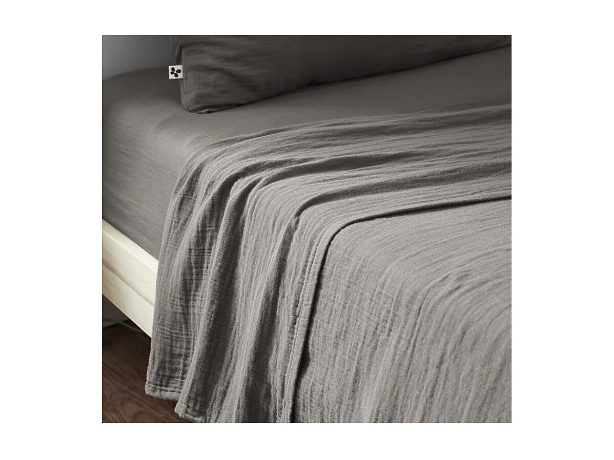 Drap housse 90 x 190 x 30 cm double gaze de coton gris - PEPA 1