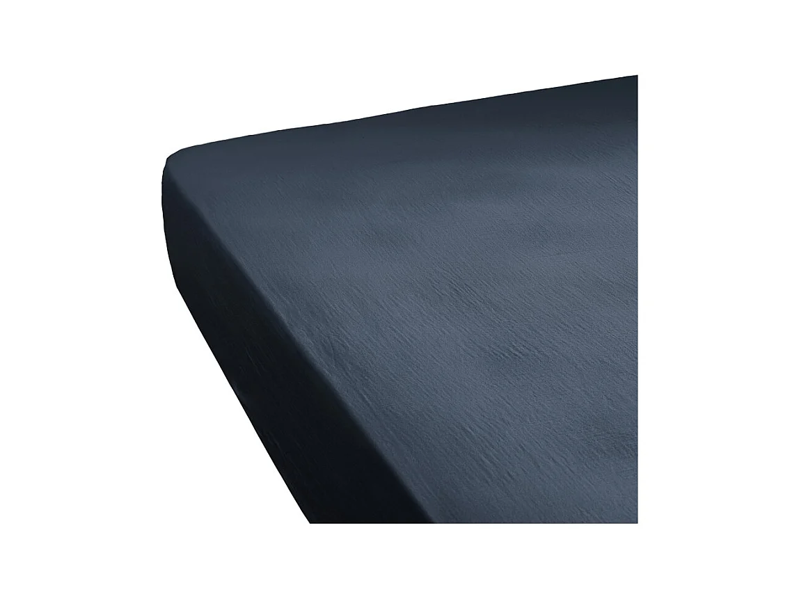 Drap housse 90 x 190 x 30 cm double gaze de coton bleu nuit - PEPA 1