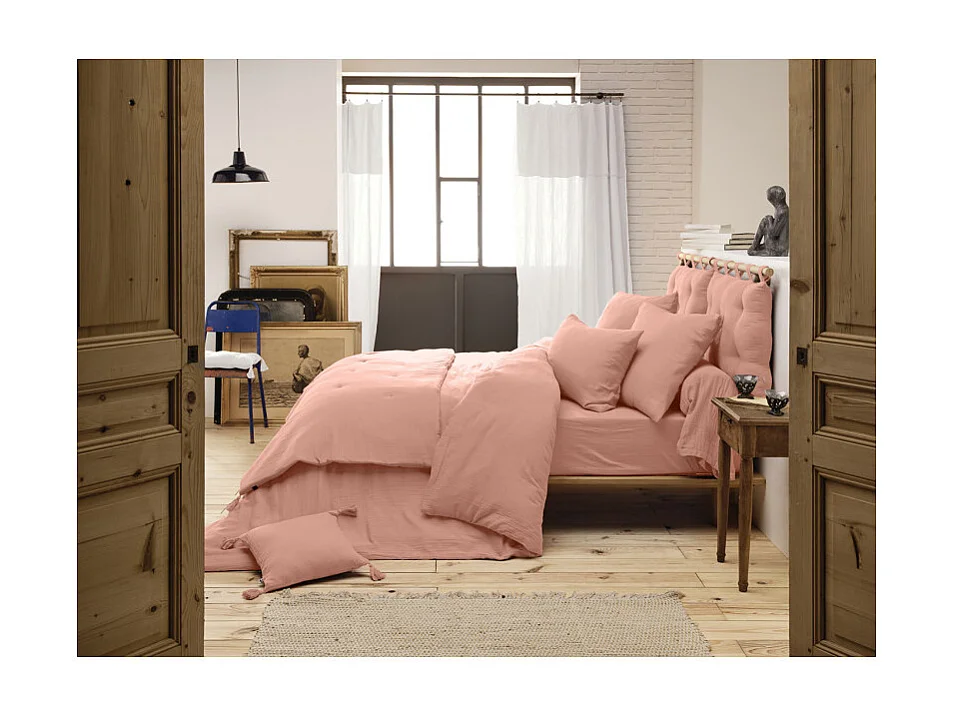 Drap housse 180 x 200 x 30 cm double gaze de coton pêche - PEPA 4