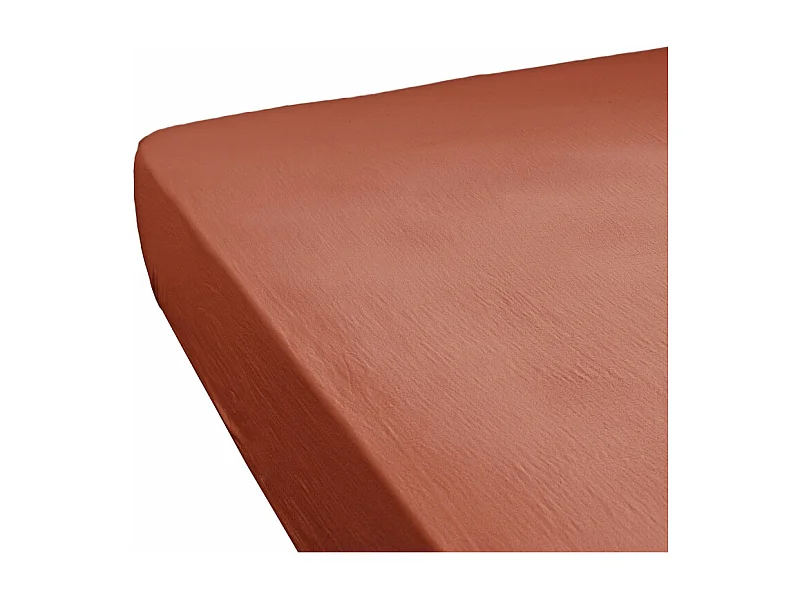 Drap housse 140 x 190 x 30 cm double gaze de coton terracotta - PEPA 2