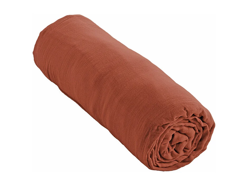 Drap housse 140 x 190 x 30 cm double gaze de coton terracotta - PEPA 2