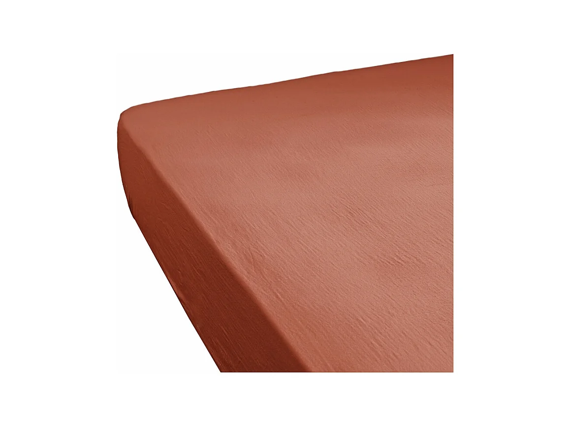 Drap housse 140 x 190 x 30 cm double gaze de coton terracotta - PEPA 2