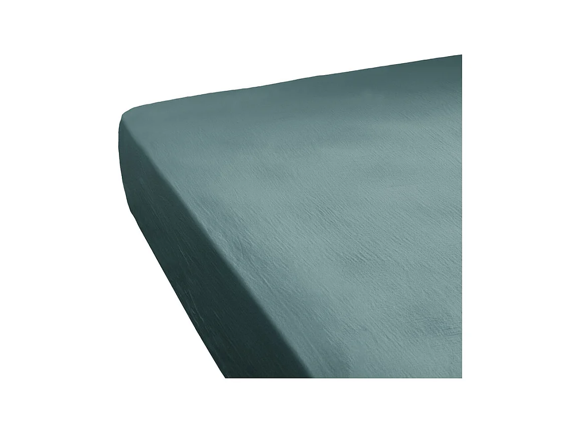 Drap housse 180x200x30 cm double gaze de coton bleu canard - PEPA 4