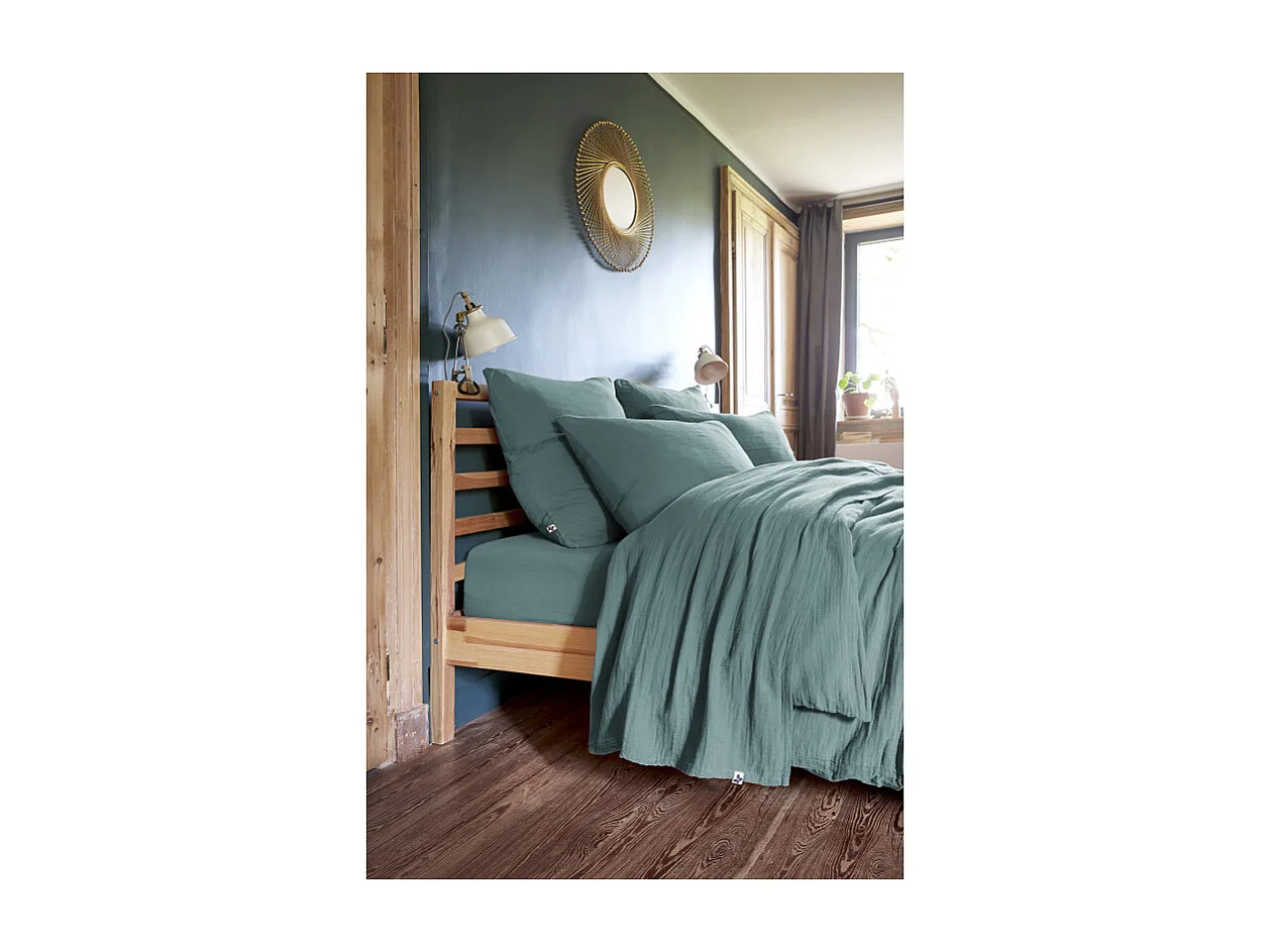 Drap housse 180x200x30 cm double gaze de coton bleu canard - PEPA 4